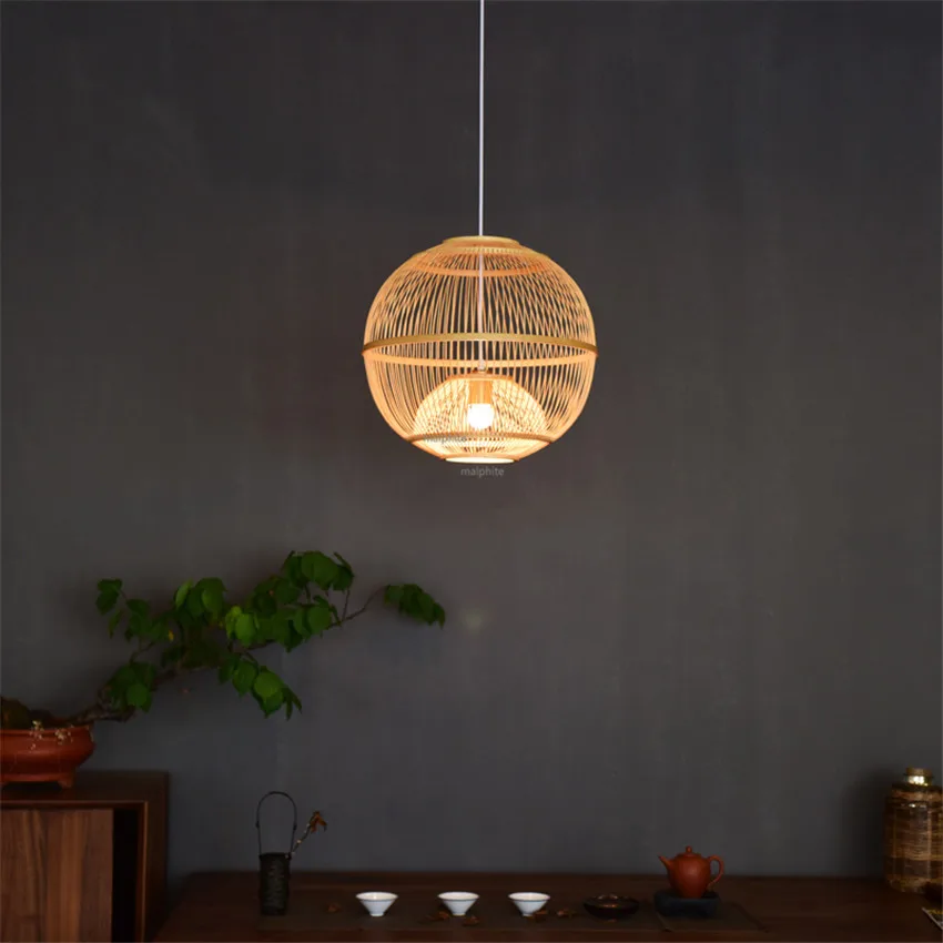 

Japanese Style Bamboo System LED Pendant Lamp Sushi Restaurant Simple Lighting Light Fixture Modern Home Decor Pendant Lights