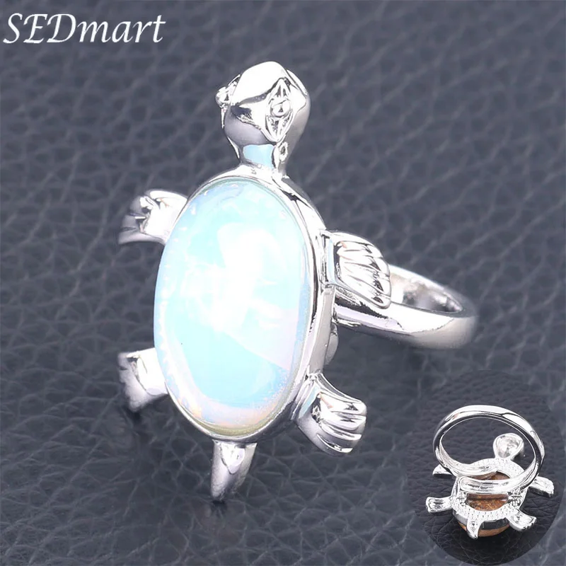 

SEDmart Chakra Natural Stone Gems Crystal Cute Turtle/Tortoise Animal Ring for Women Men Lapis Lazuli Obsidian Jewelry Gifts Hot