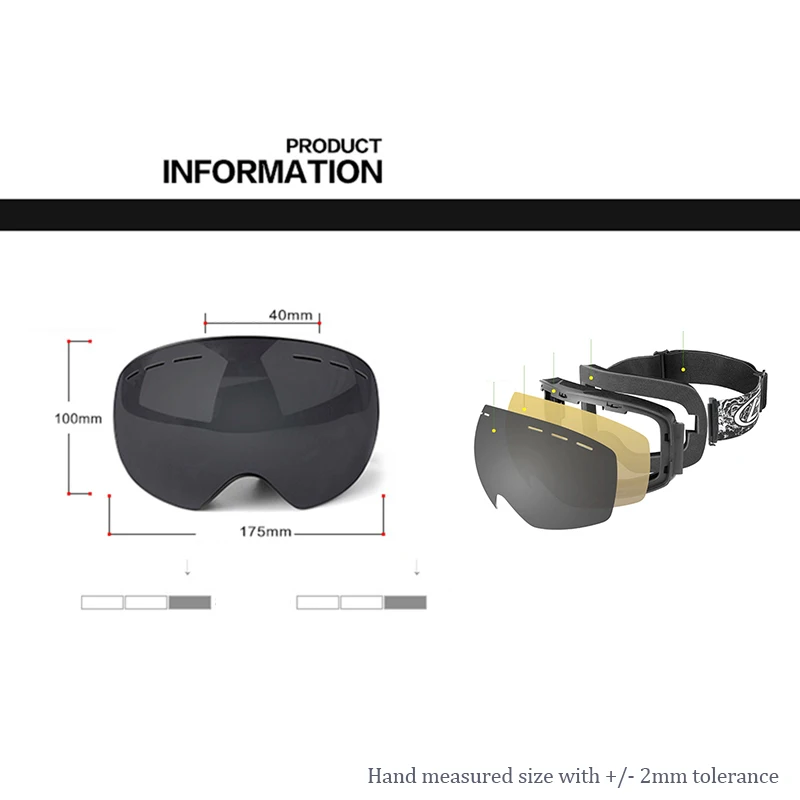 Doble capa gafas de esquí de los hombres gafas mujer máscara de Snowboard de esquí de nieve gafas moto de nieve gafas deportivas gafas de esquí
