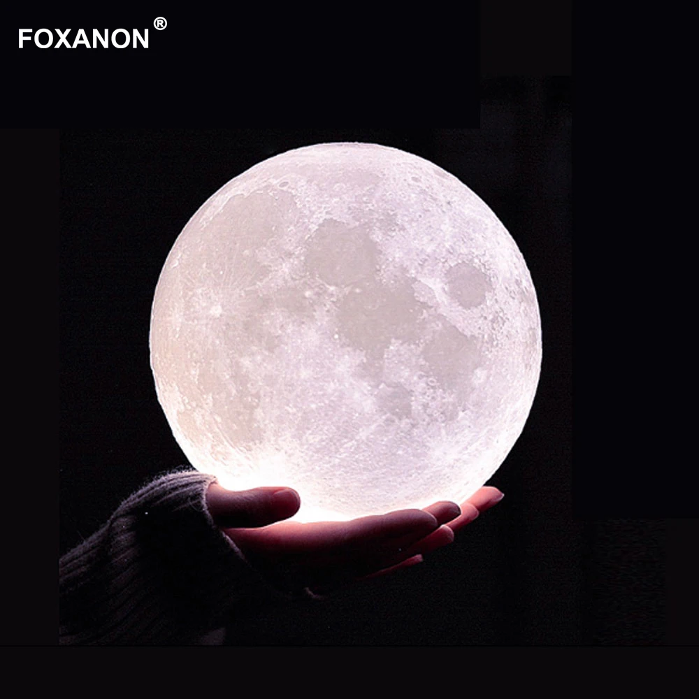 Перезаряжаемая лампа Foxanon с 3D рисунком Луны сенсорный переключатель 16 цветов для
