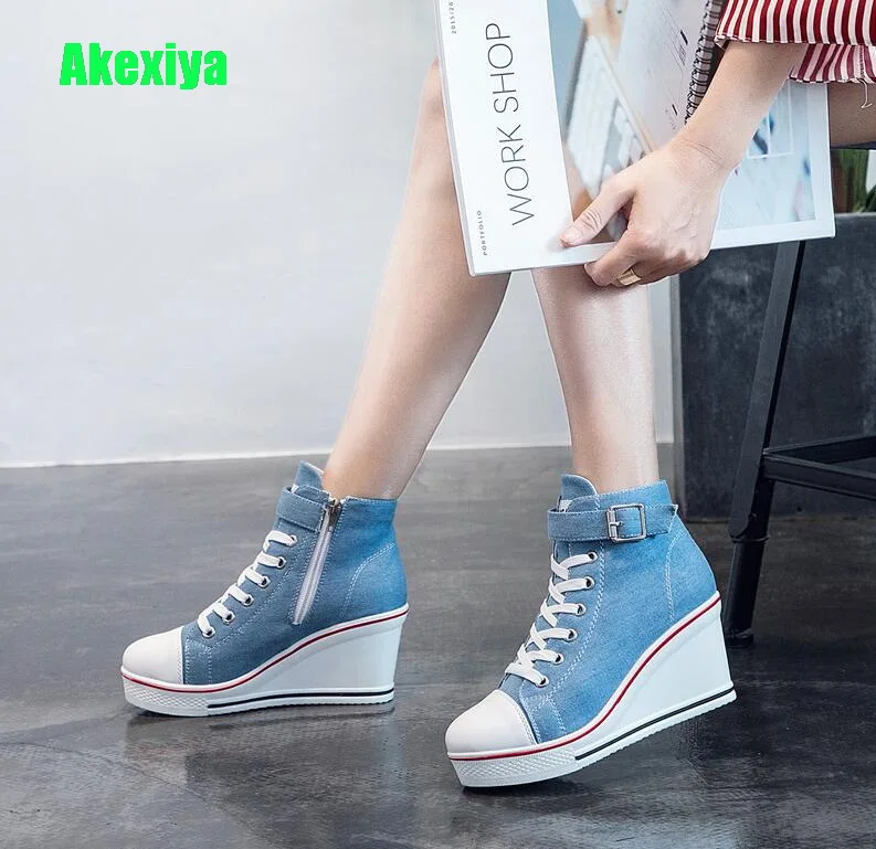 Women Platform Wedge Sneakers Breathable Ladies Canvas Shoes Hidden ...