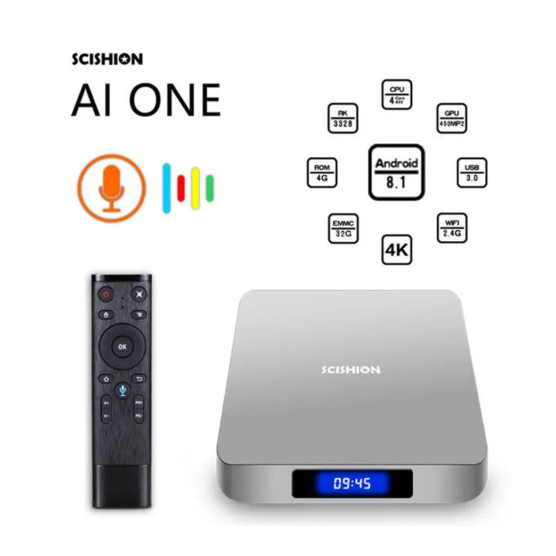 Android 8.1 TV Box 2GB+16GB 4GB+32GB Bluetooth 4.0 RK3328 Quad Core 3D Video Voice-Control SCISHION Al ONE Smart 4K | Электроника