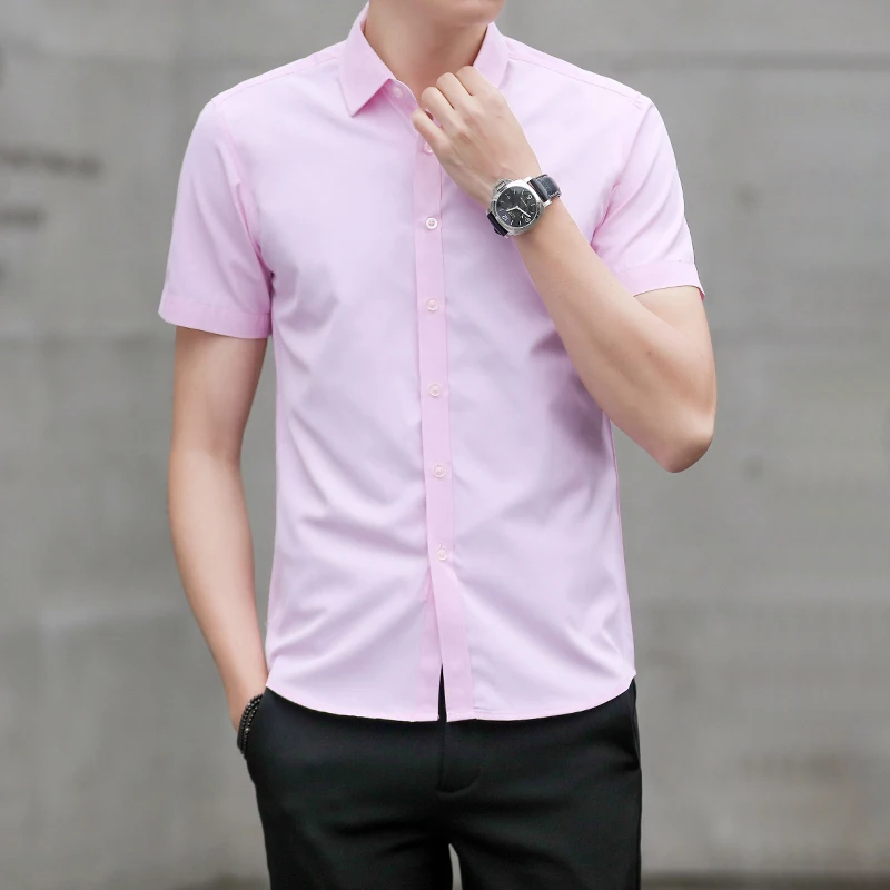 Однотонная офисная рубашка, мужские рубашки, новинка, летняя мода, Chemise Homme, мужская деловая Повседневная рубашка с коротким рукавом, Мужская блузка