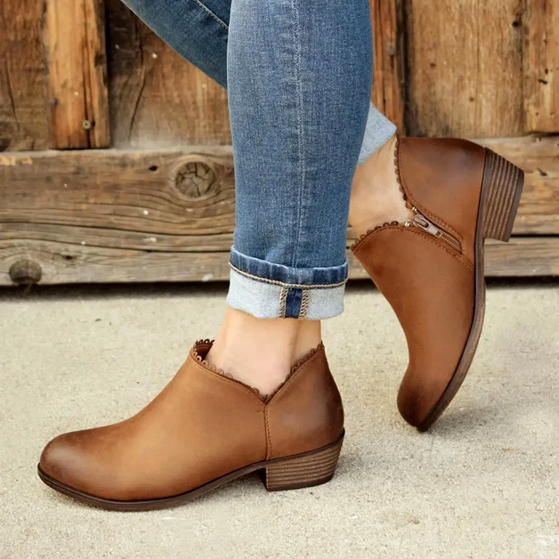 

New Autumn Ankle Women Boots Heel Slip On Women Heels Single Shoes Pointed Toe Casual Ladies Fashion Shoes Female