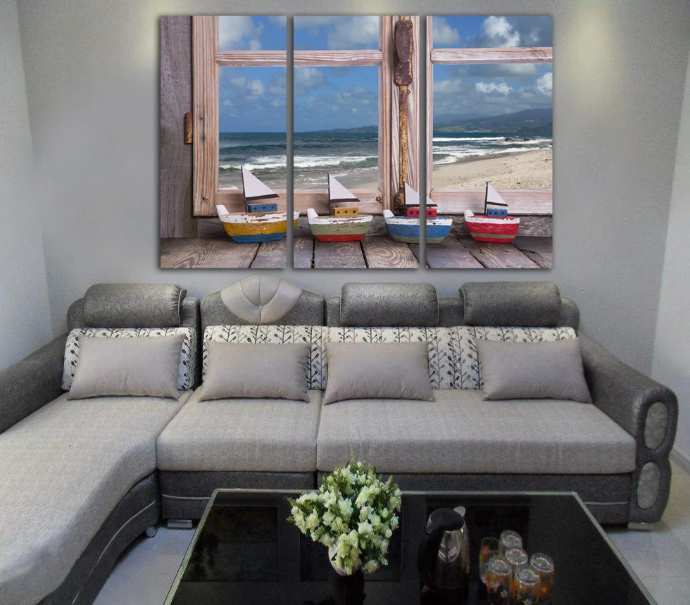 

Free shipping Seaview Oil Paintings Print on Canvas Quiet Scenery Outside The Window Wall Picture For Living Room FA298 no frame
