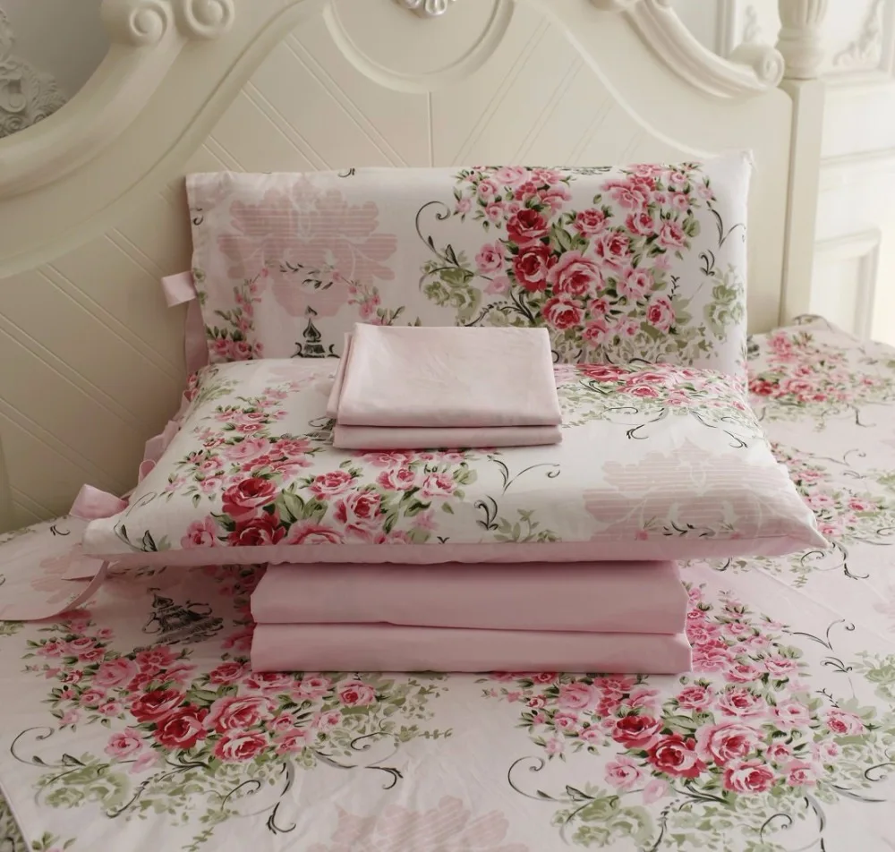 floral bed sheet bedding cotton rose fadfay sets sheets duvet deep pink pocket fitted king california 4pcs piece twin matching