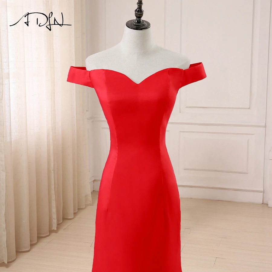 ADLN дешевые красное вечернее платье с открытыми плечами без рукавов Простой Русалка Вечерние платья развертки поезд Robes De Soiree