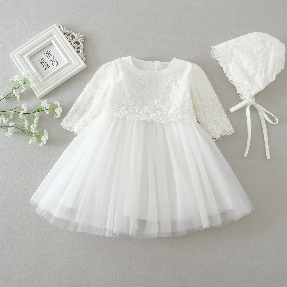 Белые торжественные платья с длинными рукавами для маленьких девочек, праздничные свадебные платья принцессы для маленьких девочек, наряд для крещения