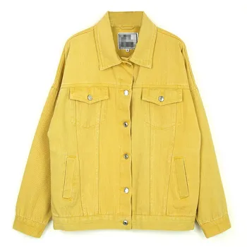 

Women Denim Jacket Casual Long Sleeve Loose Jackets Female Pure Color Jeans Coats