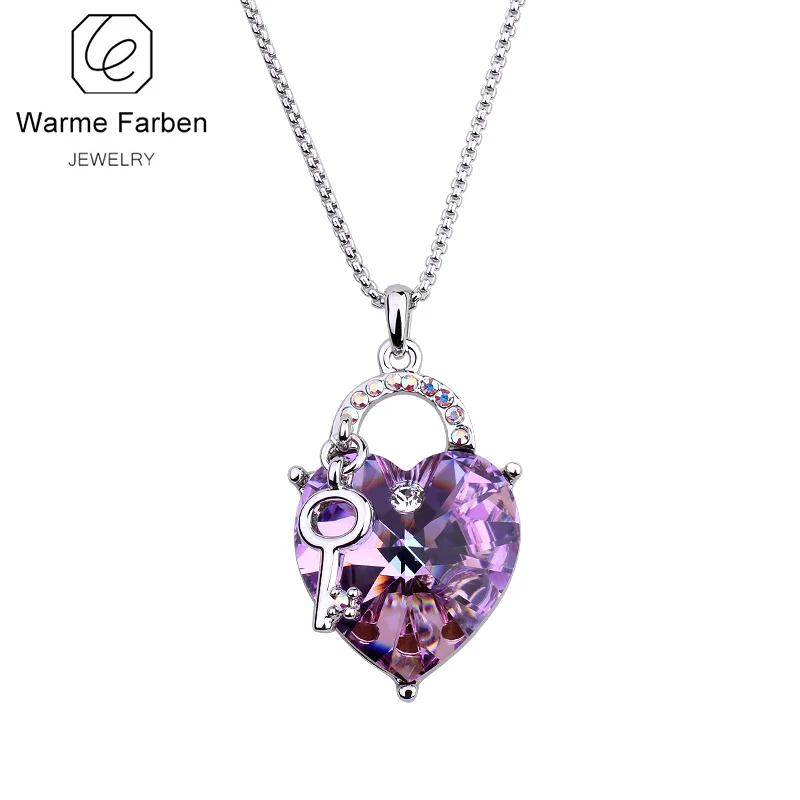 

Warme Farben Women Heart Pendants Necklaces Crystal from Swarovski Bohemia Blue Zircon Necklaces Fashion Jewelry Party for Lady