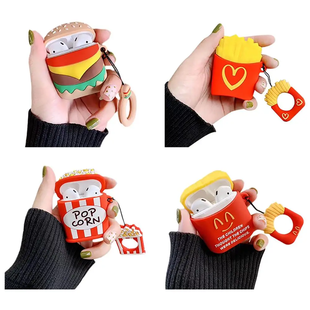 

Hot Cute Food Burger Hamburger Popcorn Silicone Wireless Earphone Charging case for Apple AirPods 1 2 Bluetooth Headset