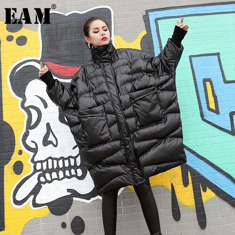 Lâche eam Garder À Noir Black Printemps Au Manteau Ji520 Manches Nouveau Mode Femmes Montant Longues 2019 Grande Coton Col Chaud rembourré Taille ngx7qSXwzg