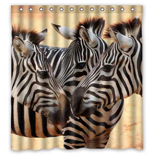 Wild Animal Three zebra Custom Design Bath Bathroom Curtains Waterproof Shower Curtain Size