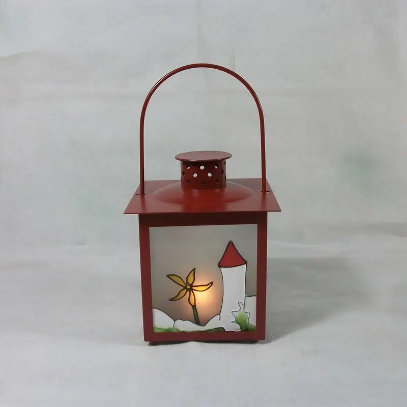 Red Iron Candlestick Droplight Model Holiday Gift Wedding Glass