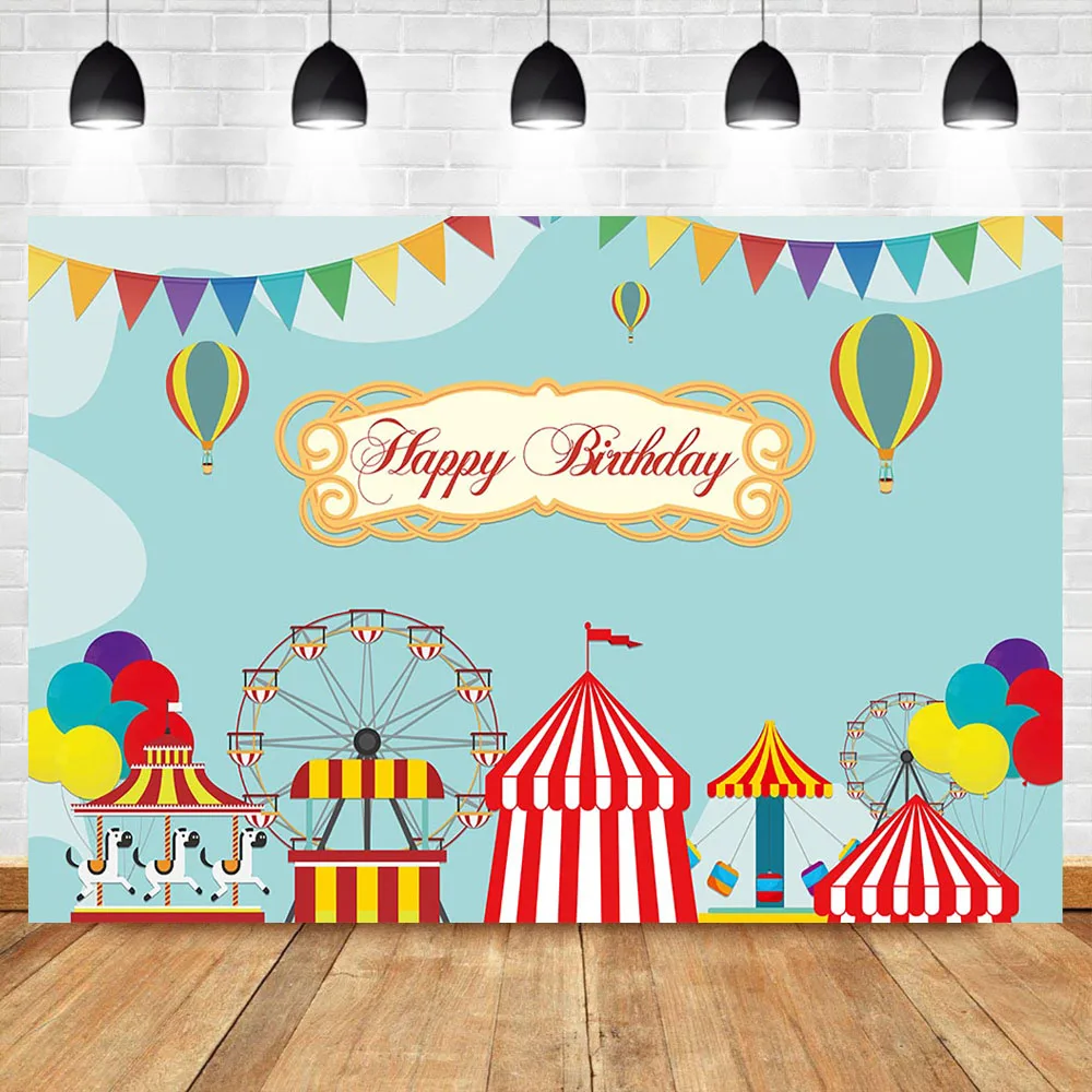 

NeoBack Happy Birthday Photography Backdrop Playground Children's Birthday Party Banner Backdrop Balloon Circus Photo Background