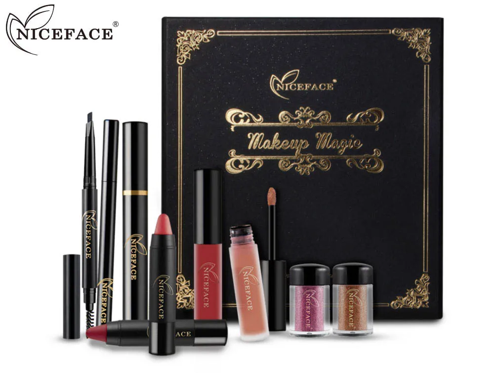 

New Make Up Kit With Black Mascara Matte Lipstick Set Velvet Lipgloss Glitter Eyeshadows Christmas Gift Makeup Kit For Women