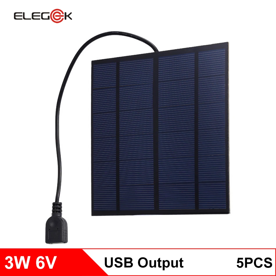ELEGEEK 3 Вт 6 в солнечное зарядное устройство монокристаллическая солнечная батарея солнечная панель USB Солнечное зарядное устройство для