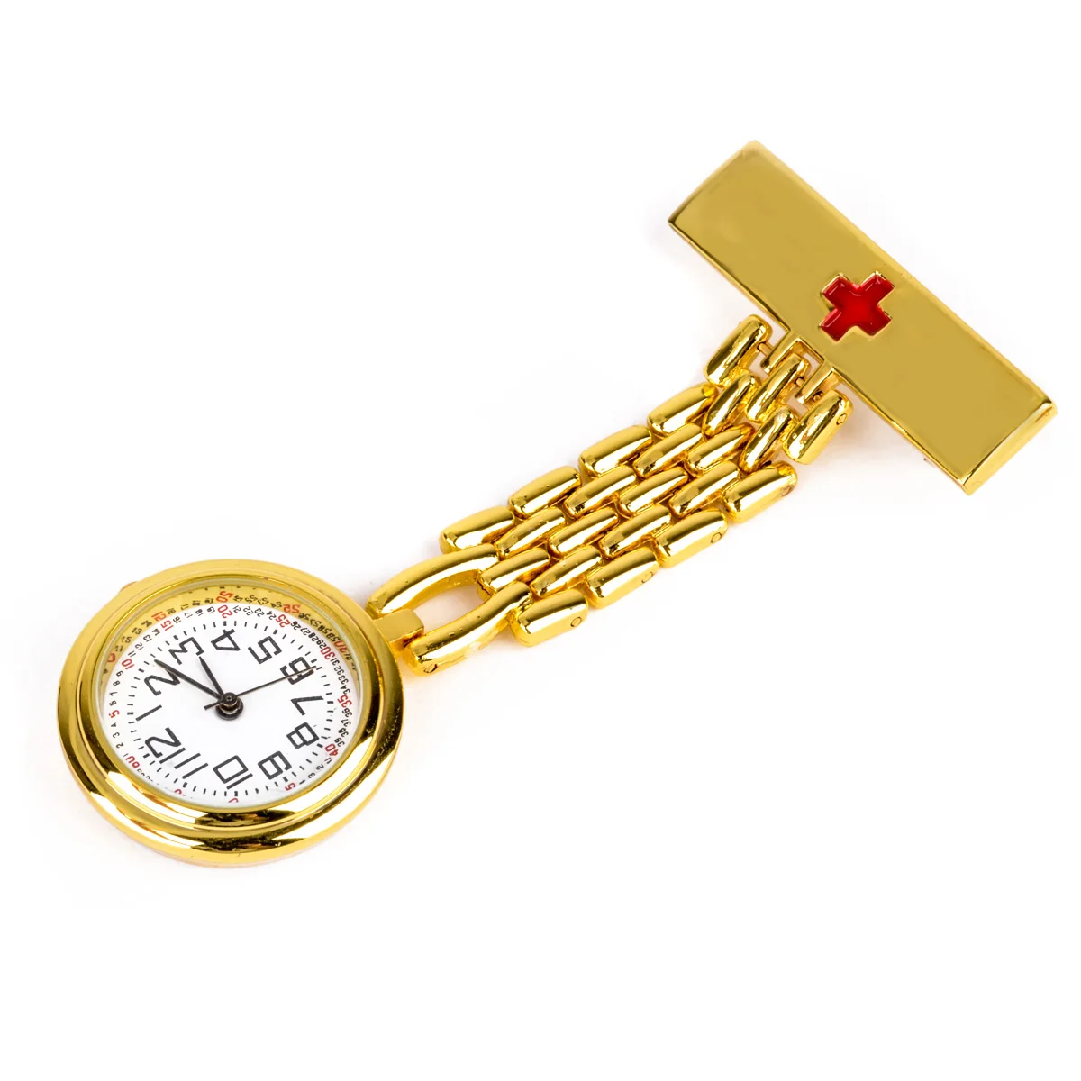 Shellhard 1pc Round Dial Red Cross Nurse Watches  3 Colors Brooch Fob Quartz Nurse Clip on Hanging Medical Pocket Watch