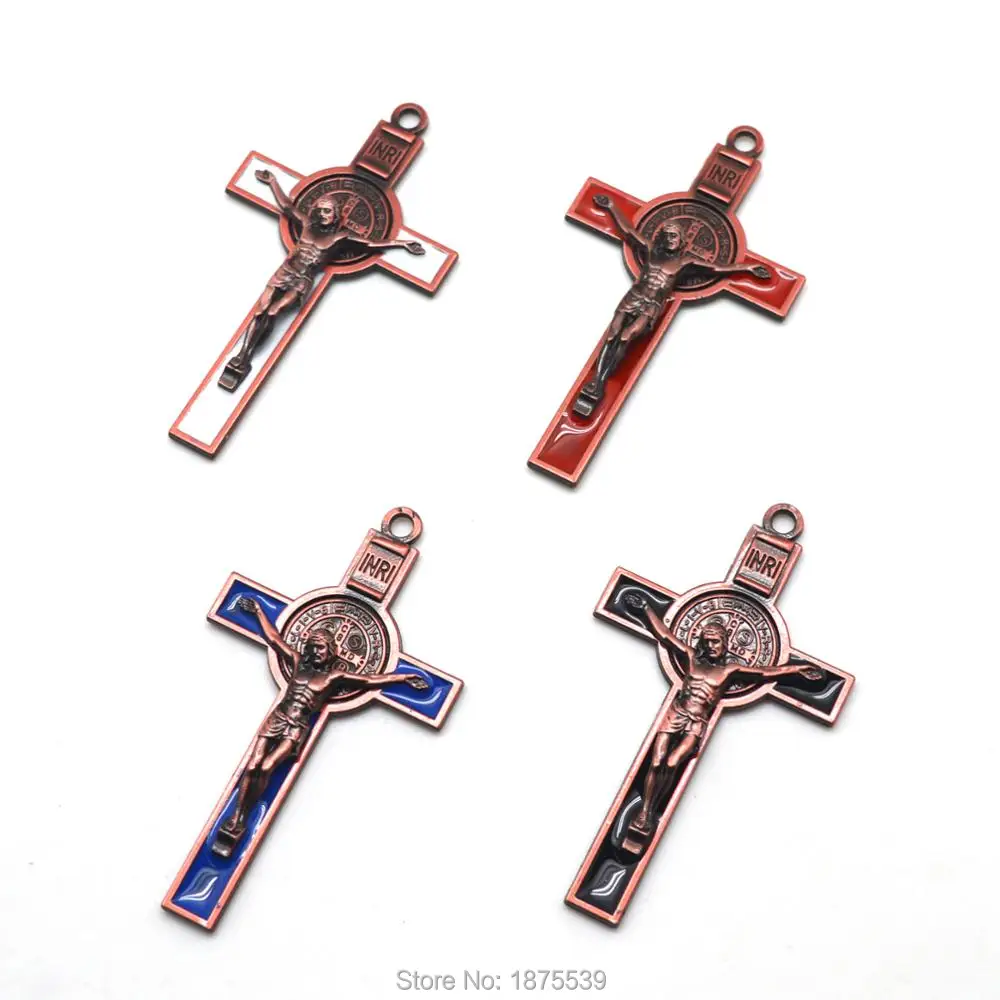 

St Benedict Crucifix Ancient Tin Blue Red White Black Colors