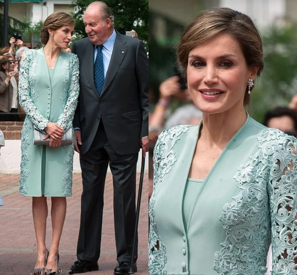 

Elegant Mint Green Mother of the Bride Dresses Suits with Jacket Knee Length Lace Weddings Evening Gowns vestido de madrinha