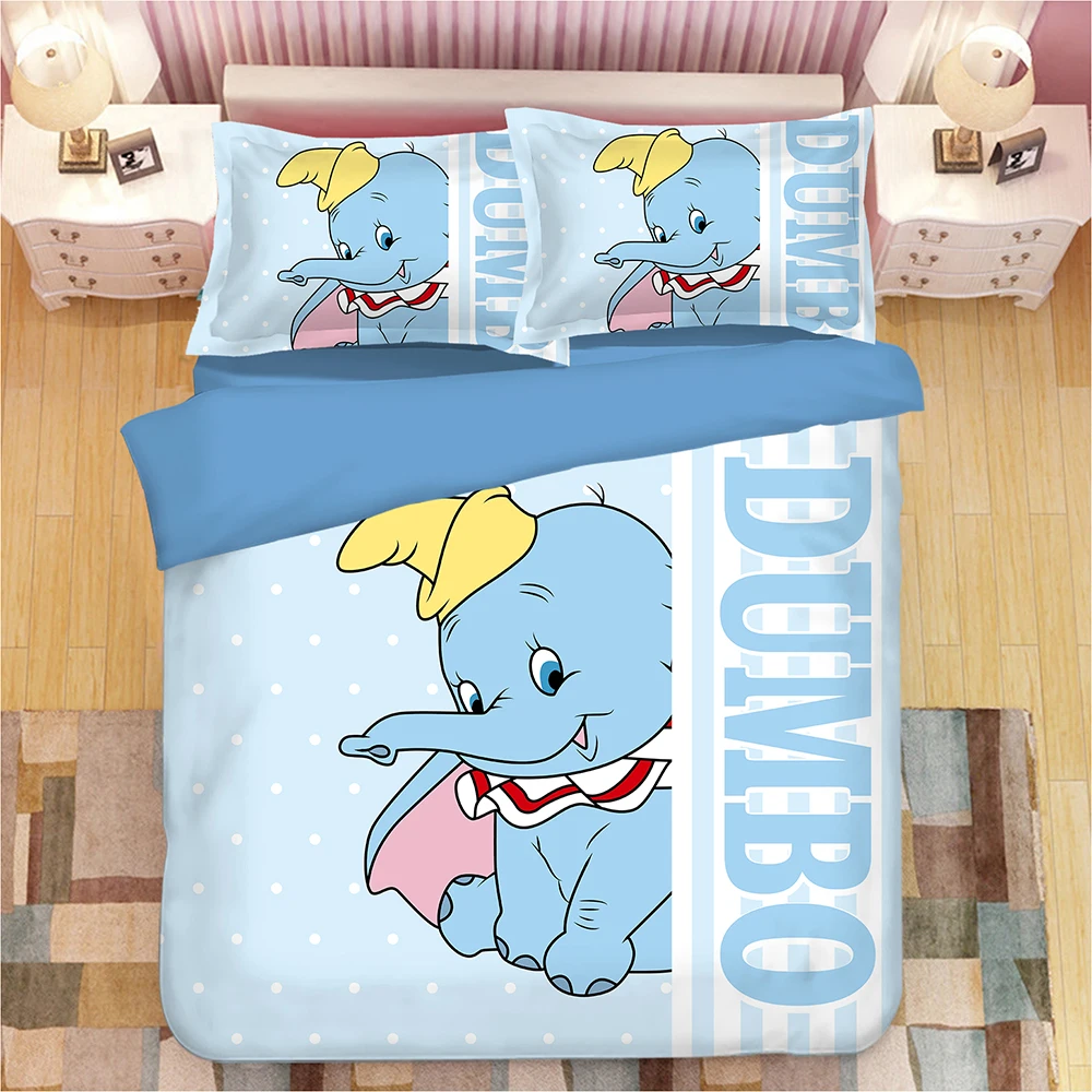 New Cartoon Dumbo Pattern Bedding Set Boy/Girls Baby Single Twin king Kids Duvet Cover Set Pillowcases queen blanket cover