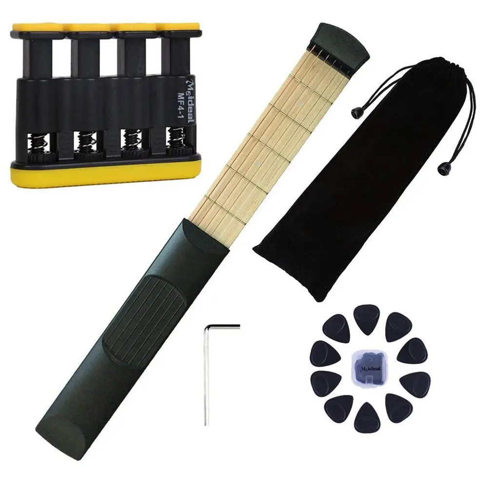 

Meideal Black Pocket Guitar Practice Tool Guitar Chord Trainer+Guitar Finger Exerciser+Guitar Plectrums for Beginner Learner-M