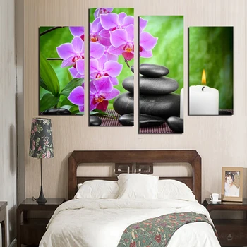 

New Modular Pictures Fashion 4 Panel Moderm Home Decoration Combinative Canvas Painting Pink Orchid Stone For Beauty Life Free S