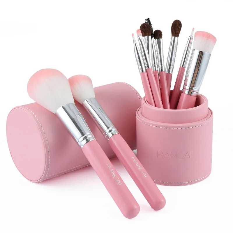 

RANCAI 10pcs Makeup Brush Set Contour Powder Foundation Blusher Lip Eyeliner Eyeshadow Eyebrow Eyelashes Brushes with Cylinder