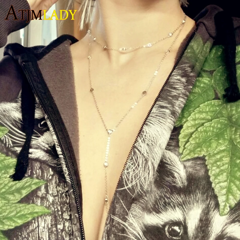 

2018 Real Collier Collares New 925 Sterling Cz Station Statement Double Layer Women Fashion Summer Sexey Choker Lariat Necklace