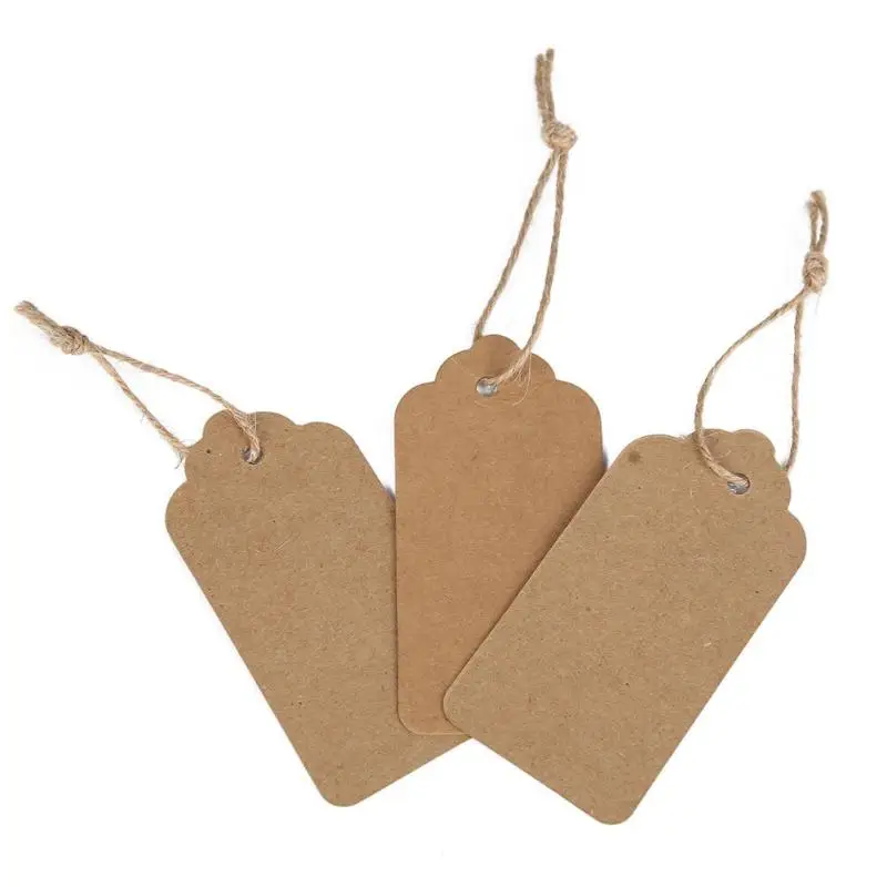 100pcs Kraft Paper Label Hang Tag Wedding Brown Rectangle Craft w/50m Rope Packaging Label Festival and Party Supplies - Цвет: Коричневый