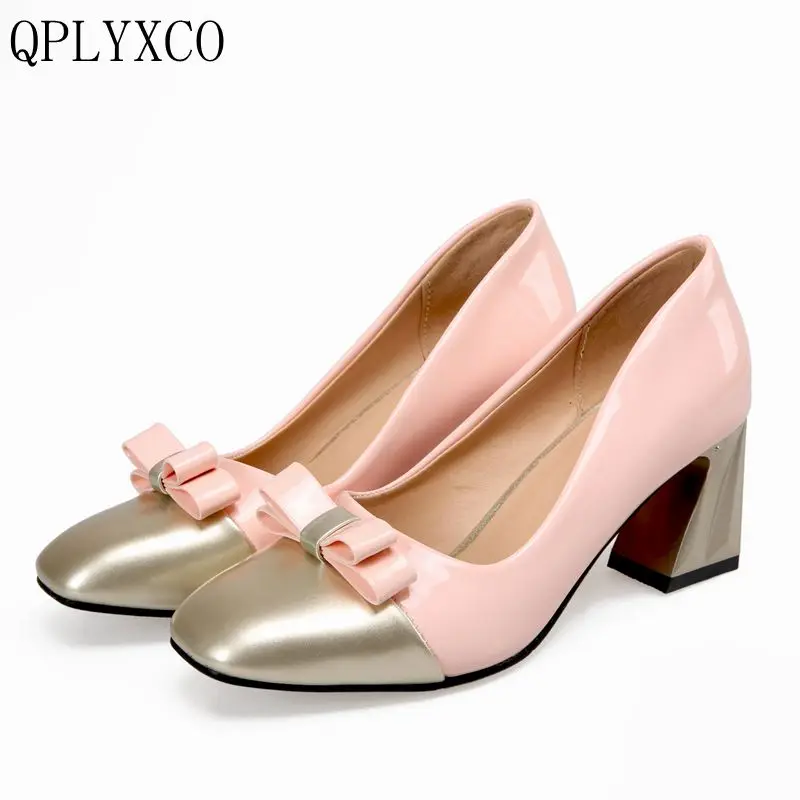 

QPLYXCO 2017 New Patent Leather big& size 32-45 4 Clour Pumps shoes Women high heels sweet party wedding High-quality shoes t707