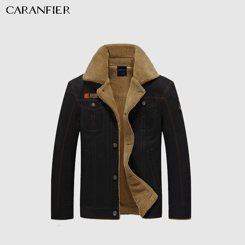 Черный CARANFIER куртки мужские зимние повседневные плотные однотонные хлопковые пальто Модные мужские парки верхняя одежда куртки пальто Плюс Размер M-5XL - Цвет: Черный