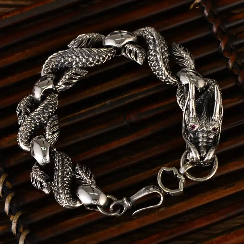 9.45/" Real 925 Sterling Silver Bracelet Link Dragon Braided Loop Chain 7.09/"