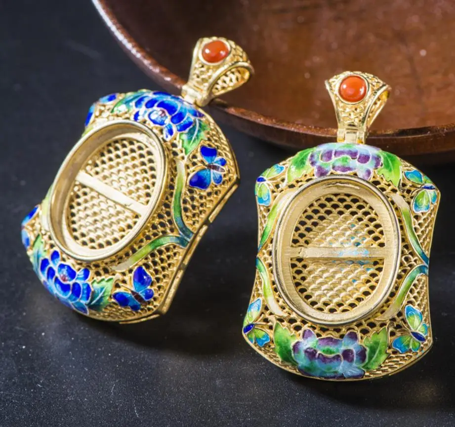 

Fashion Jewelry Real S925 Sterling Silver Hand Made Chinese Cloisonne Women Fashion Luxury Pendants Neckalces Setting