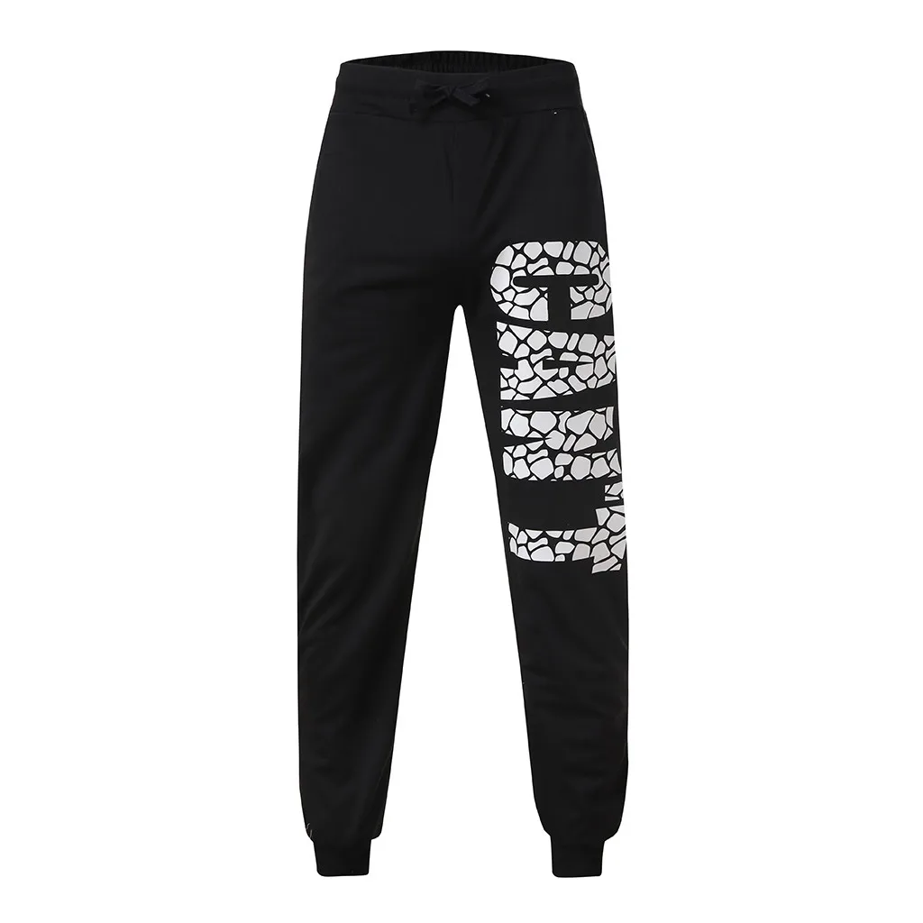 Fashion Men's Sport Pocket Casual Printed Sweatpants Drawstring Sport Pants Support Wholesale And Dropship - Color: Black