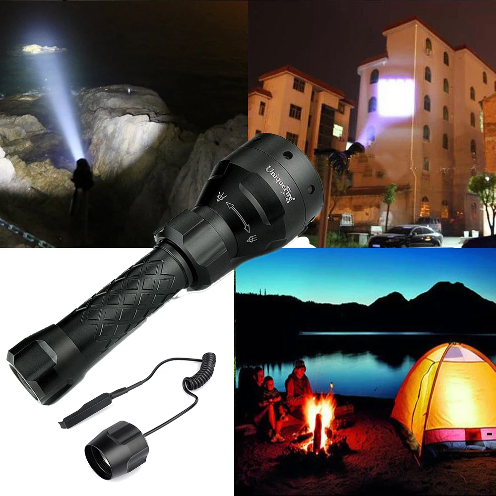 

UniqueFire 1405 XM-L2 Flashlight 1200LM 5 Modes 67mm Lens Rechargeable Adjustable Focus LED 18650 Tactical Torch+Remote Switch