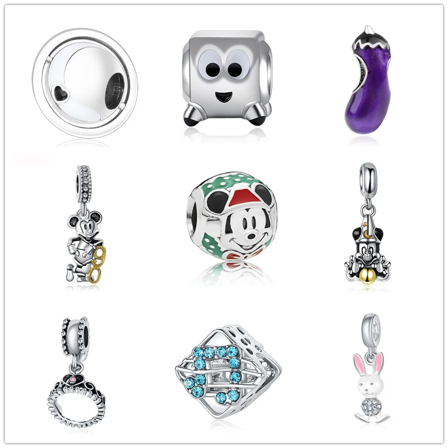 

1pc free shipping planet of love mickey minnie eggplant crown diy bead fit pandora charm bracelet for women jewelry EL189