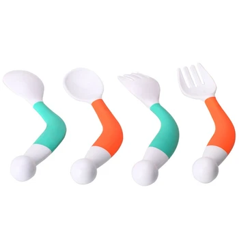 

2018 New 1Set/2Pcs Flexible Baby Spoon with Fork Set Adjustable Children Learning Dishes Tableware Baby Kids Care Gifts