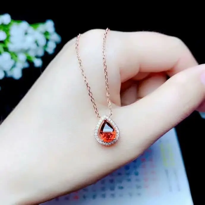 925 silver natural red garnet pendants necklace classic wholesale Fine women gift new plant 7*9mm bz0709211ags
