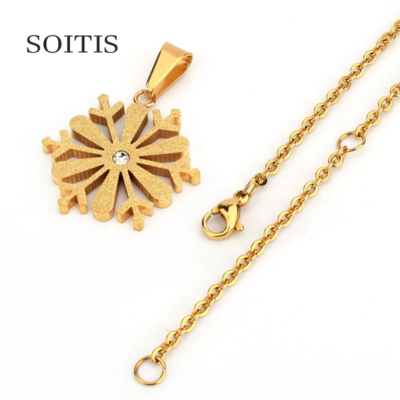 

SOITIS Fashion Design Women Snowflake Gold Color Rhinestone Decoration Pattern Necklace Adjustable Chain Elegant Choker
