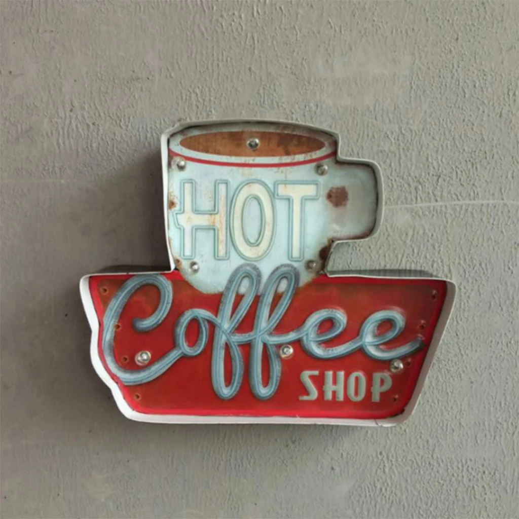 Vintage Coffee Pattern Metal Tin Sign Wall Plaque Art Poster LED Light Box Restaurant Dining Room Decor