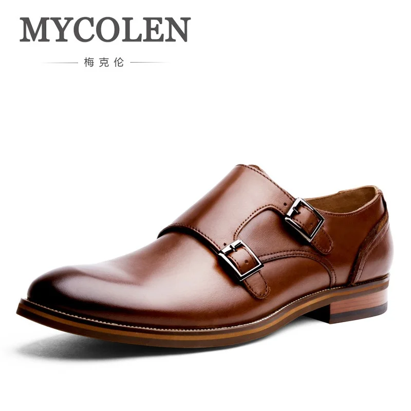 

MYCOLEN Classic Genuine Leather Double Buckles Men's Dress Shoes Formal Wedding Office Man Brown Black Monk Strap Footwear