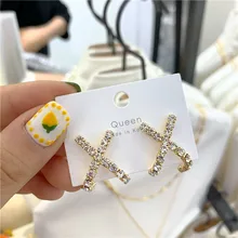 Новое поступление, женские серьги-гвоздики с геометрическим кристаллом, классические серьги с крестиком, персональные серьги для ушей, модные ювелирные изделия, Женские аксессуары