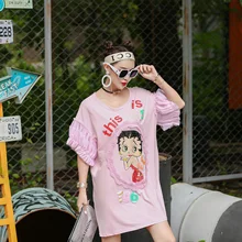 Европейские товары Xia Chao бренд блёстки Betty девушки с длинным разрезом код свободный для беременных футболка платье студентов