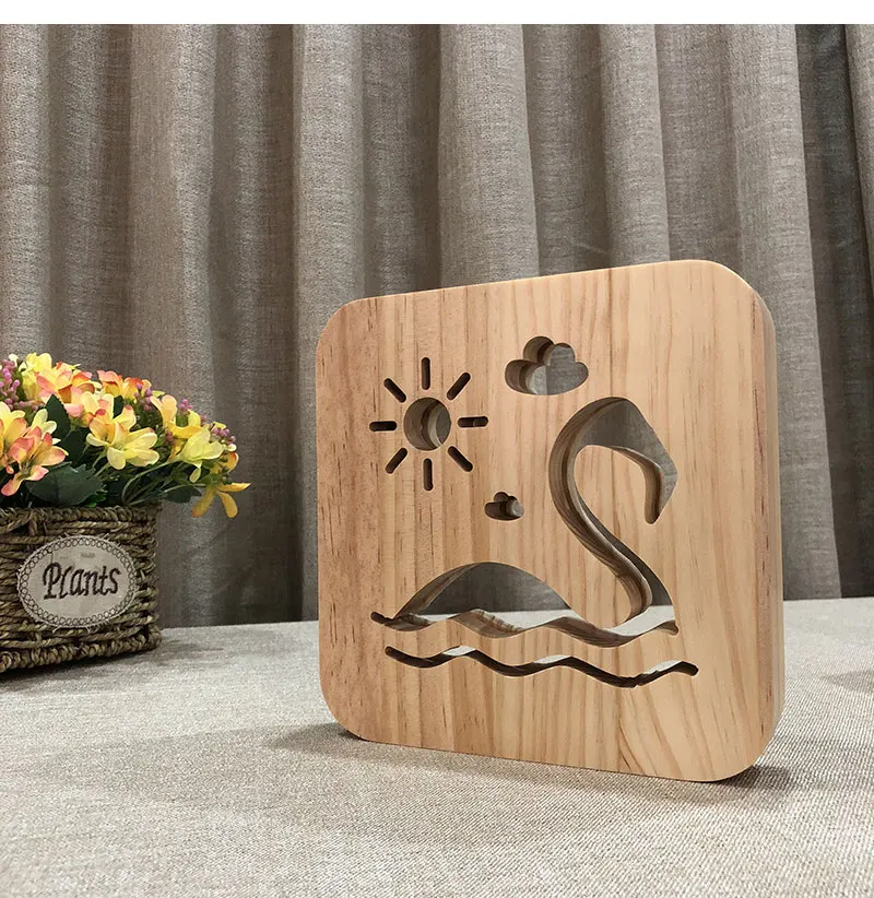 Wood LED Lamp Flamingo Swan Design 3D Illusion Luminaria Night Light USB Lamp Creative Child Birthday Gifts Bedside Decoration (2)