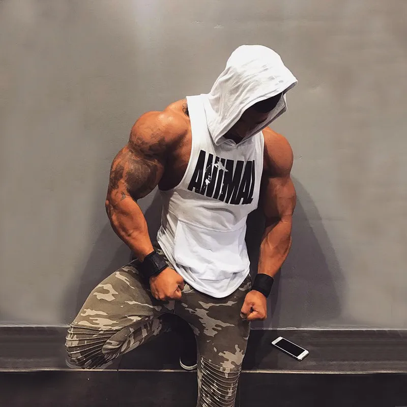 

New Cotton GYM Tank Top Men Undershirt Gyms Fitness Hooded Vest Sleeveless Sport Tank Top Male Workout Running Vest Men