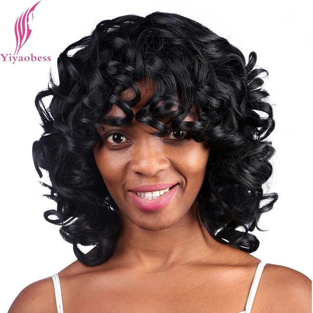 Yiyaobess 35cm 1 Medium Length Black Hairstyles Mommy Wig Heat