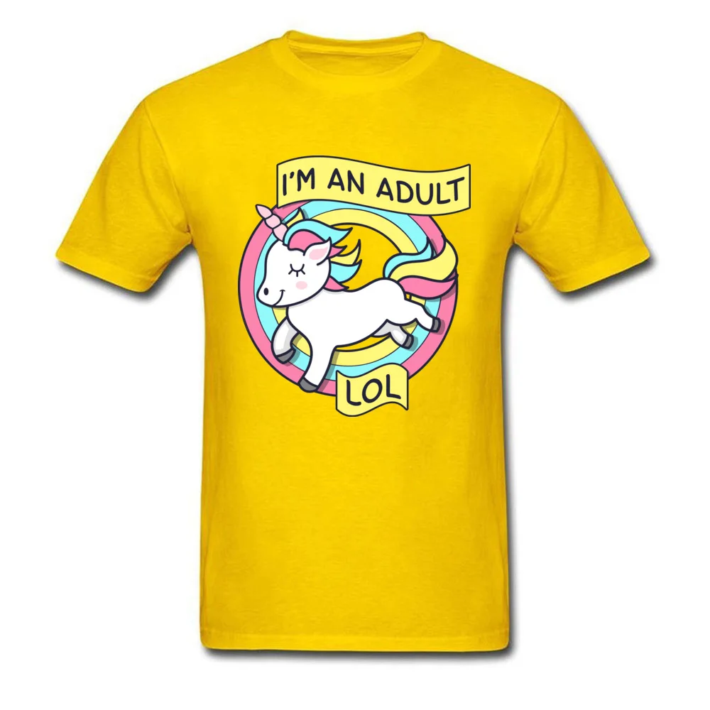 Unicorn Im An Adult Top T-shirts Newest Short Sleeve Geek Pure Cotton Crewneck Men Tops Shirts Comics Tee-Shirts Summer Unicorn Im An Adult yellow