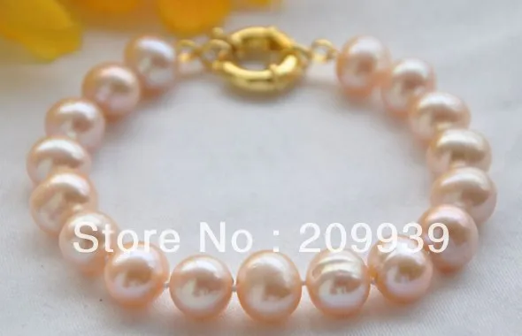 

huij 00285 8" 11mm pink round freshwater cultured pearl bracelet
