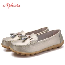 Aphixta лоферы из натуральной кожи женская кожаная обувь Туфли без каблуков; мокасины для Для женщин дышащие женские туфли для мамы из натуральной кожи обувь большой Размеры 44